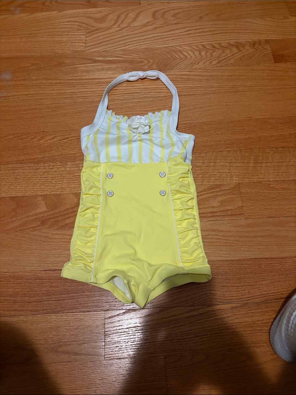 Janie and Jack Yellow and White Striped Ruffle One-Piece Swimsuit